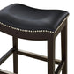31" Black And Espresso Faux Leather And Solid Wood Backless Bar Height Bar Chair