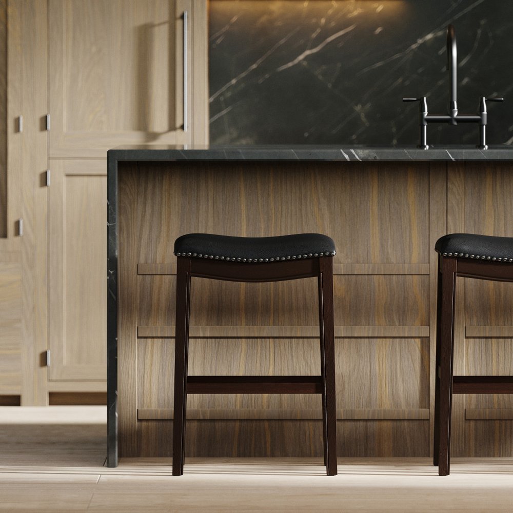 31" Black and Espresso Solid Wood Backless Bar Height Bar Chair