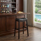 31" Black And Espresso Faux Leather And Solid Wood Backless Bar Height Bar Chair