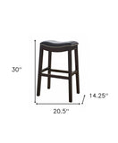 31" Black And Espresso Faux Leather And Solid Wood Backless Bar Height Bar Chair