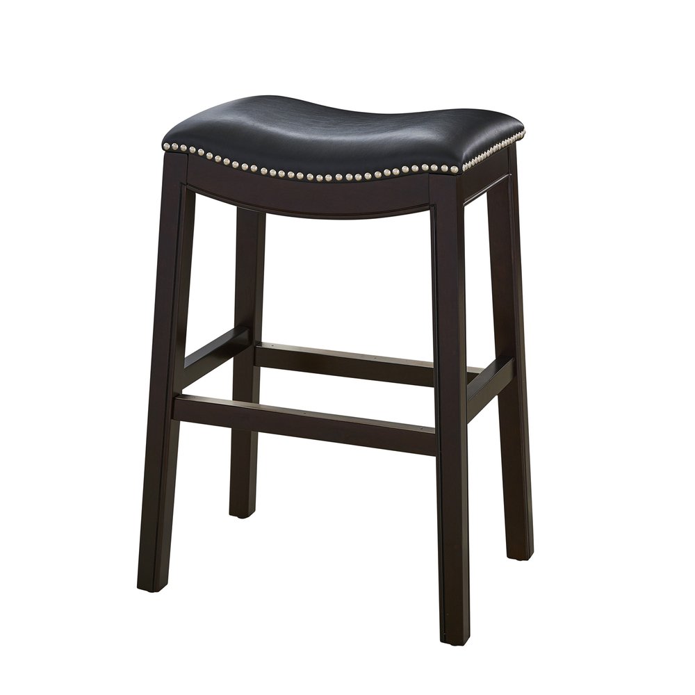 26" Black And Espresso Faux Leather And Solid Wood Backless Counter Height Bar Chair