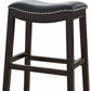 26" Black And Espresso Faux Leather And Solid Wood Backless Counter Height Bar Chair