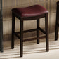 31" Dark Red And Espresso Faux Leather And Solid Wood Backless Counter Height Bar Chair