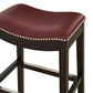 31" Dark Red And Espresso Faux Leather And Solid Wood Backless Counter Height Bar Chair