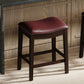 26" Dark Red And Espresso Faux Leather And Solid Wood Backless Counter Height Bar Chair
