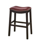 26" Dark Red And Espresso Faux Leather And Solid Wood Backless Counter Height Bar Chair