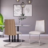 Set of Two White and Silver Upholstered Faux Leather Dining Side Chairs
