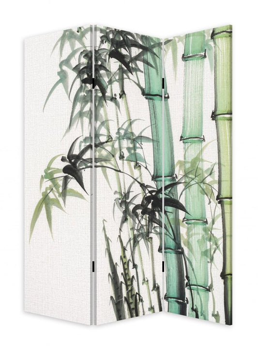 72" Green And White Canvas Folding Three Panel Screen Room Divider