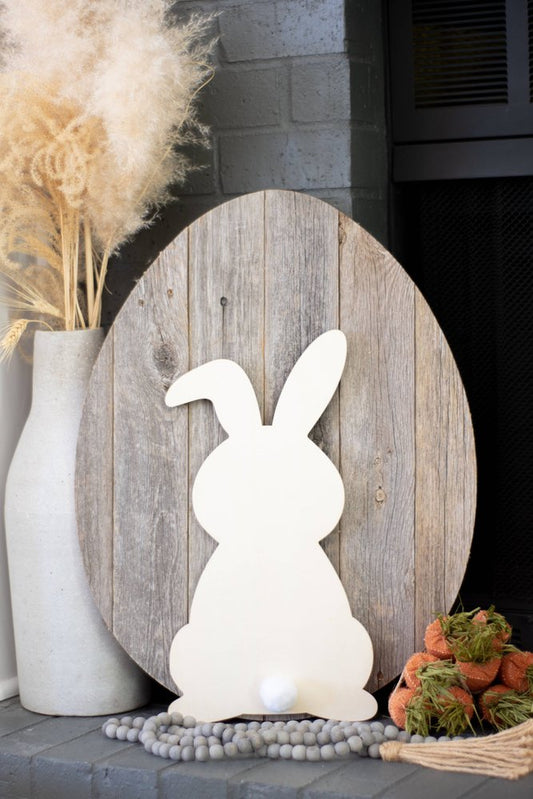 24" X 18" Gray Reclaimed Wood Egg Shaped Wall Decor