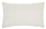 12" X 20" Beige Blue and Ivory Geometric Cotton Throw Pillow With Textured Appliques