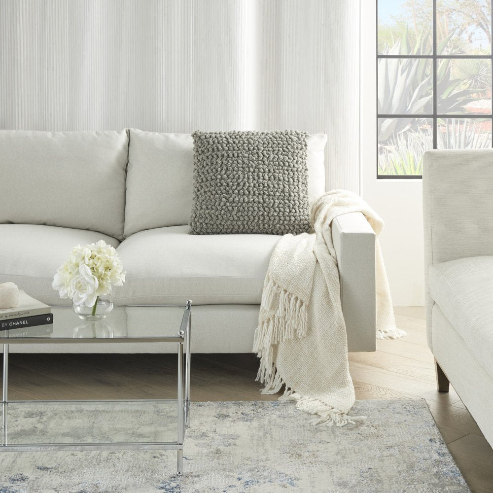 20" Light Gray Cotton Blend Curly Loops Throw Pillow