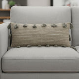 13" X 33" Gray Polyester Blend Throw Pillow With Tassels