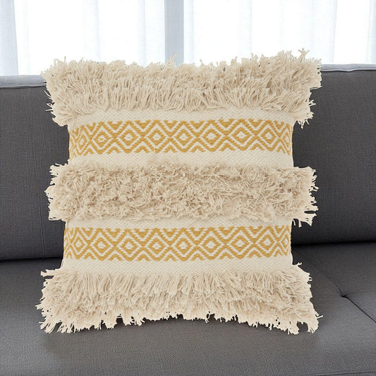 Mustard Diamond Patterned Throw Pillow