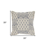 20" Indigo And Ivory Geometric Cotton Throw Pillow