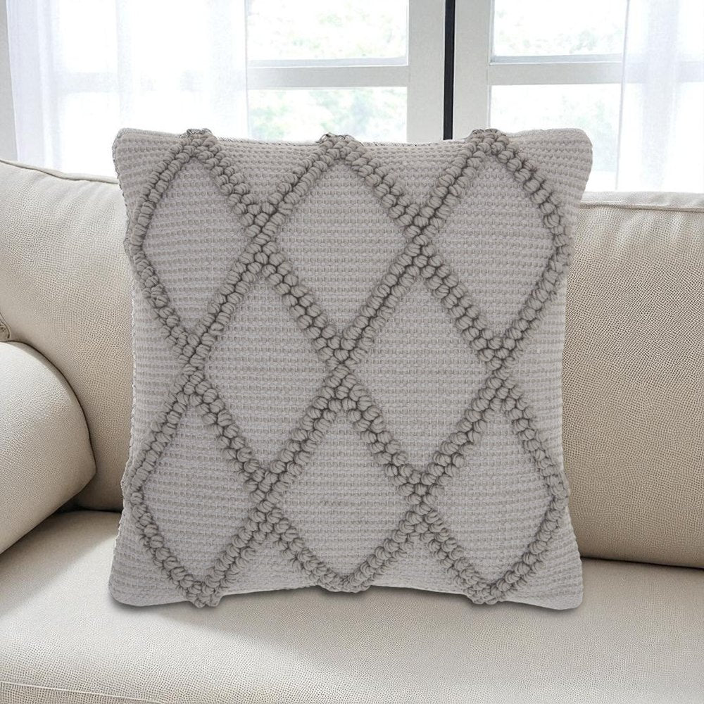 Light Gray Textured Lattice Throw Pillow
