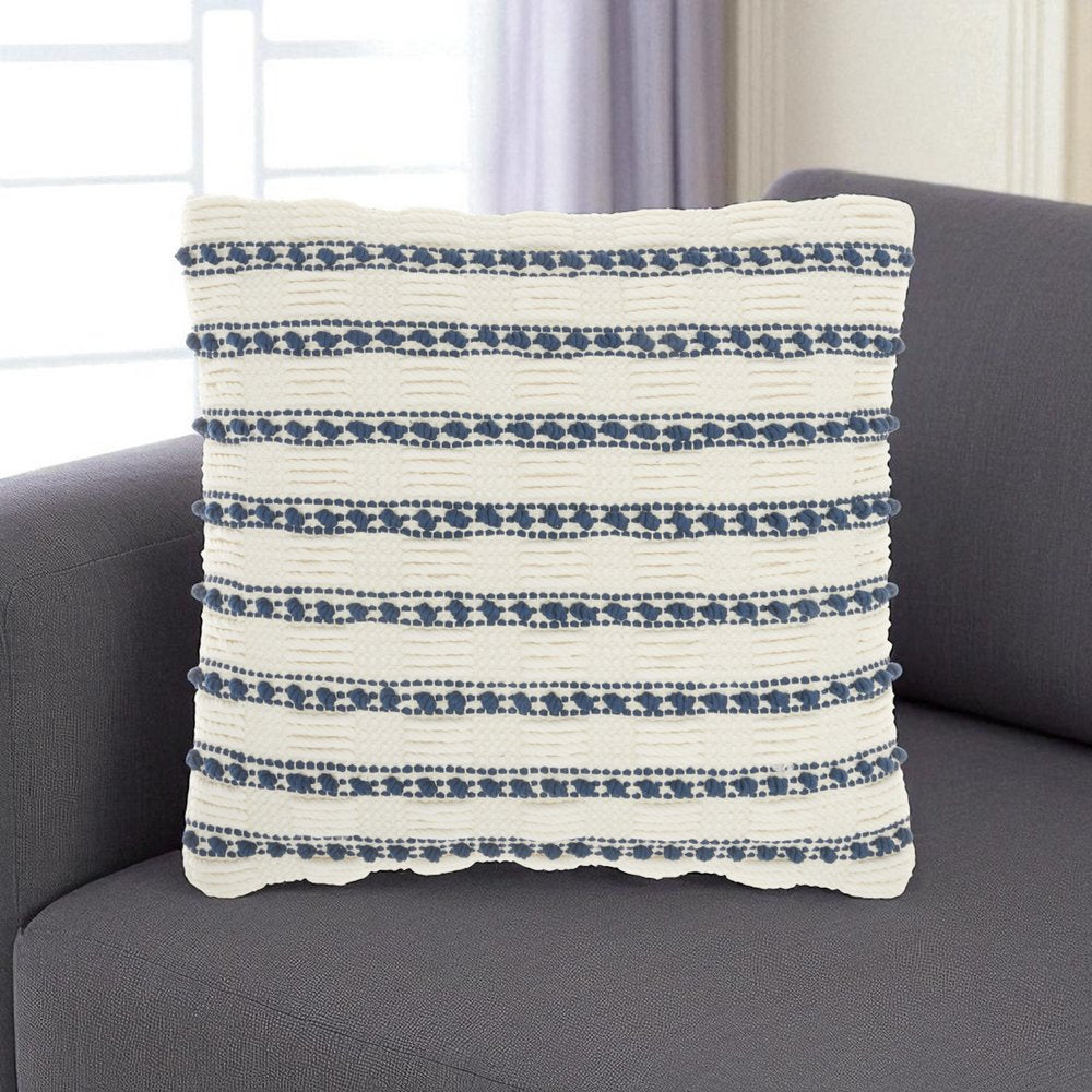 18" Navy Cotton Blend Throw Pillow