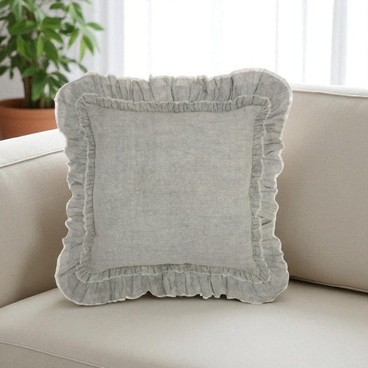 24" Light Gray Pillow With Ruffled Edges