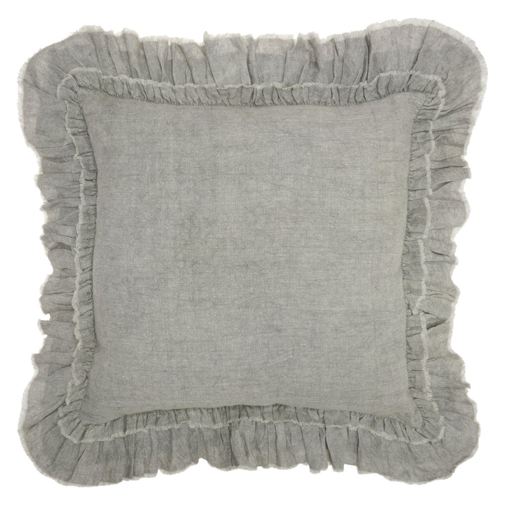 24" Light Gray Pillow With Ruffled Edges