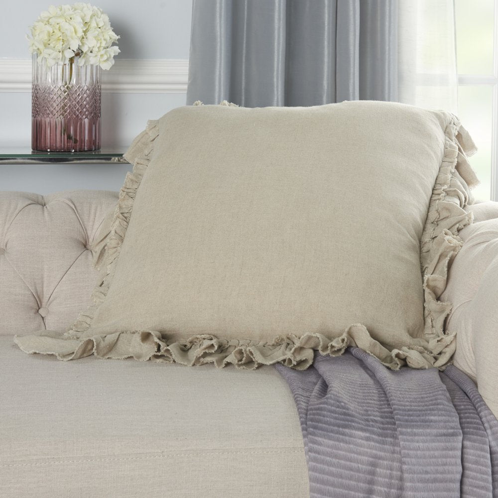 24" Beige Pillow With Ruffled Edges
