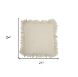 24" Beige Pillow With Ruffled Edges