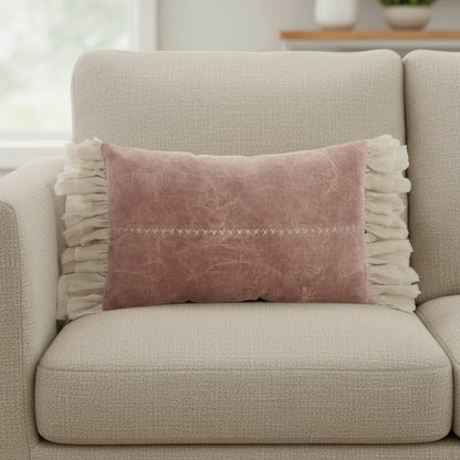 Wide Tasseled Marble Pink Lumbar Pillow
