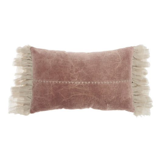 Wide Tasseled Marble Pink Lumbar Pillow