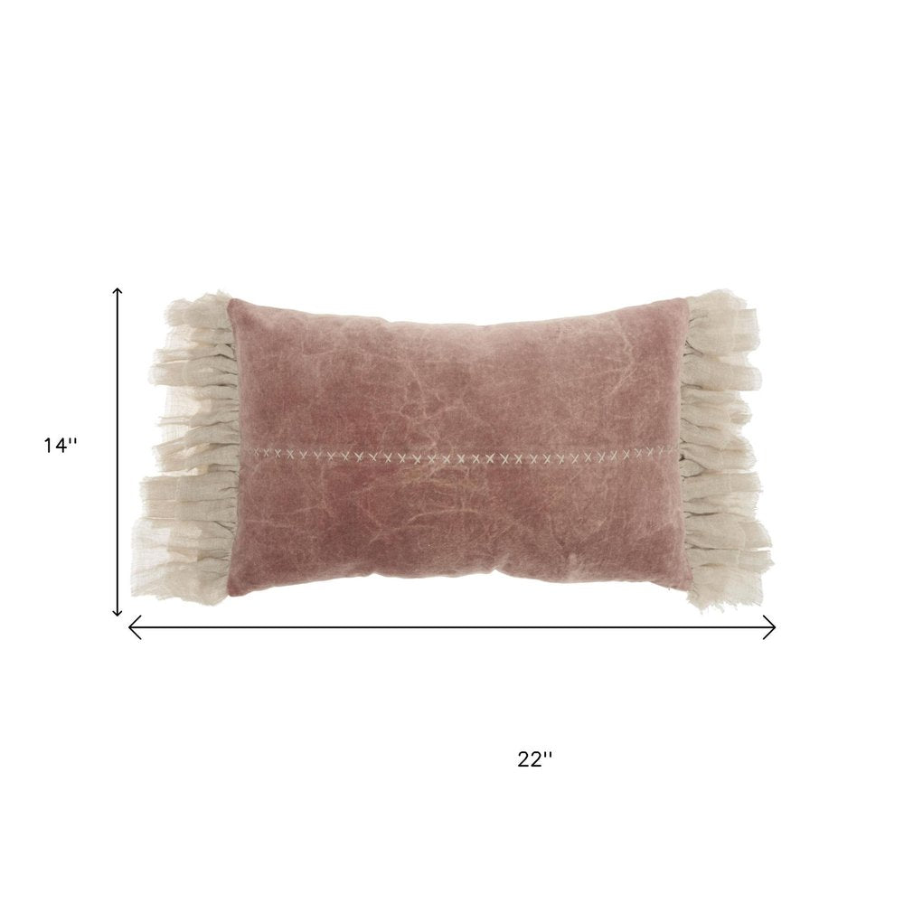 Wide Tasseled Marble Pink Lumbar Pillow