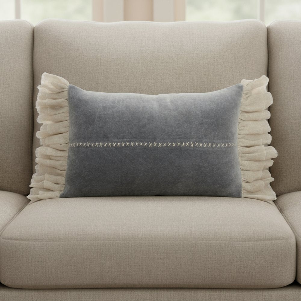 14" X 22" Steel Blue Pillow With Tassels Edges