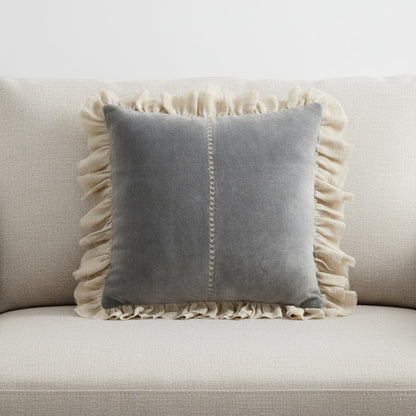 Wide Tasseled Marble Steel Blue Throw Pillow