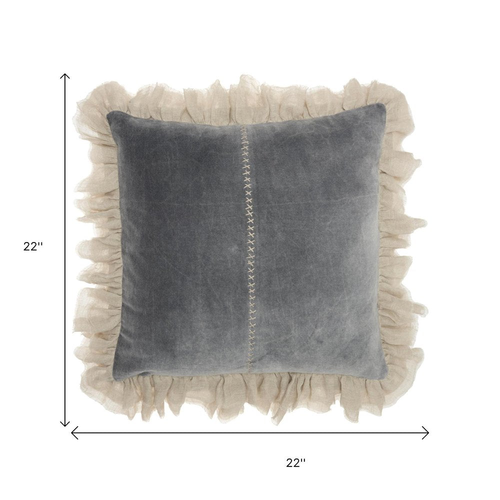 Wide Tasseled Marble Steel Blue Throw Pillow