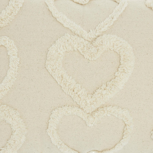 14" X 20" Off White Cotton Heart Throw Pillow