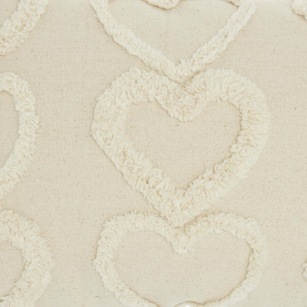 14" X 20" Off White Cotton Heart Throw Pillow