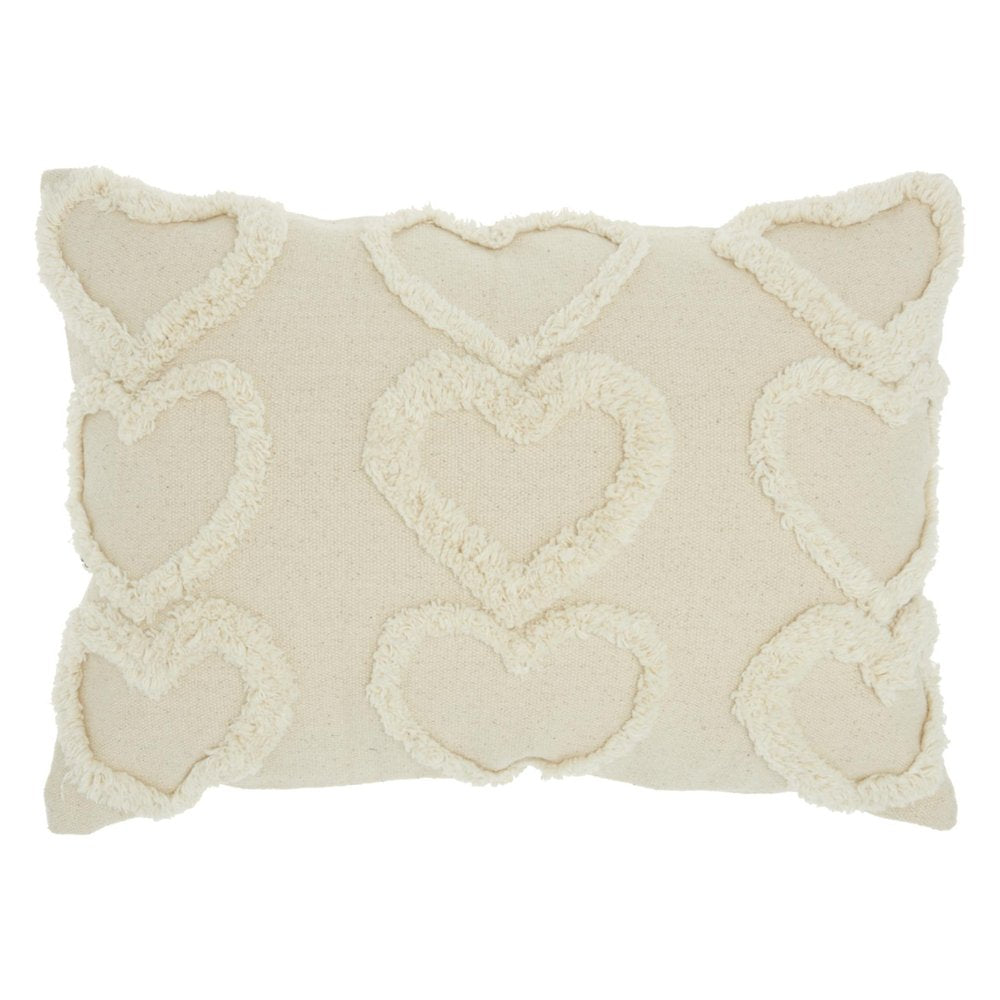14" X 20" Off White Cotton Heart Throw Pillow