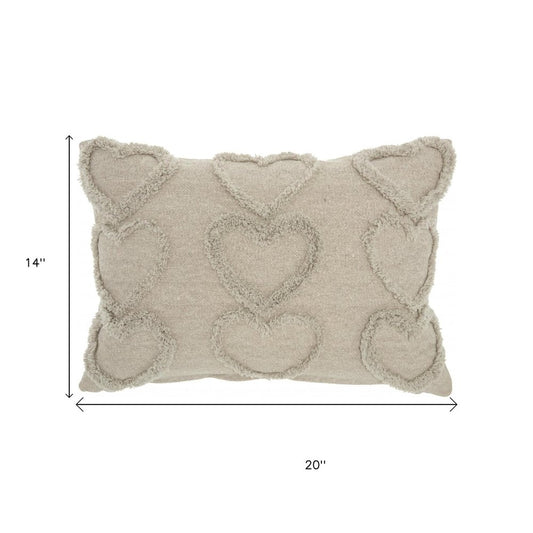 14" X 20" Gray Heart Cotton Throw Pillow