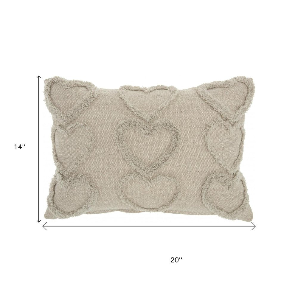 14" X 20" Gray Heart Cotton Throw Pillow