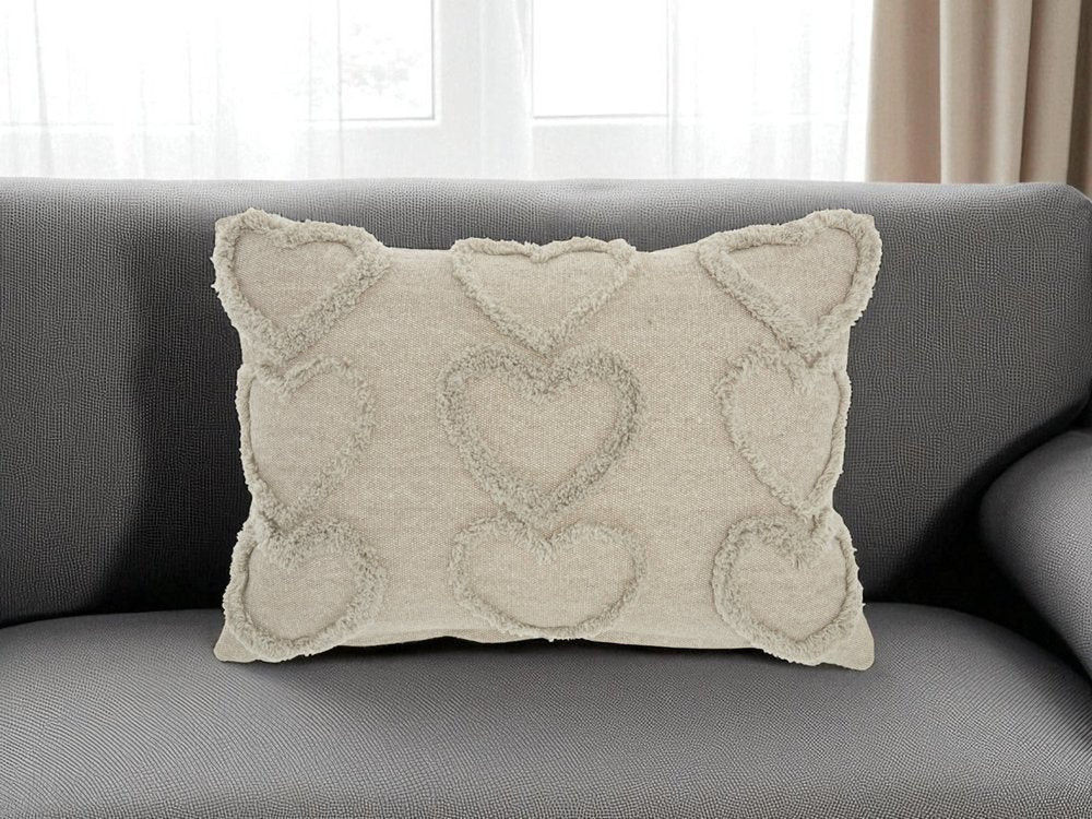 14" X 20" Gray Heart Cotton Throw Pillow