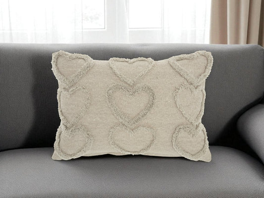 14" X 20" Gray Heart Cotton Throw Pillow