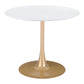35" White And Gold Rounded Steel Pedestal Base Dining Table