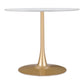 35" White And Gold Rounded Steel Pedestal Base Dining Table