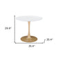 35" White and Gold Wood and Steel Pedestal Base Round Top Dining Table