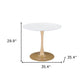 35" White And Gold Rounded Steel Pedestal Base Dining Table