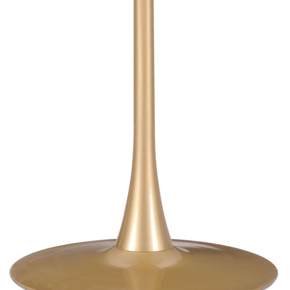35" White and Gold Wood and Steel Pedestal Base Round Top Dining Table