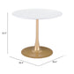 35" White And Gold Rounded Steel Pedestal Base Dining Table