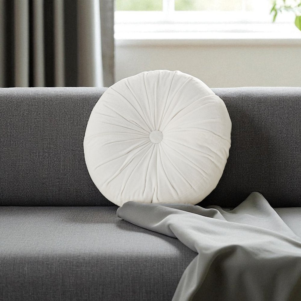 16" White Round Velvet Throw Pillow