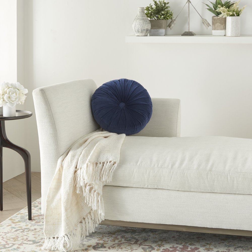 16" X 16" Dark Blue Round Velvet Throw Pillow