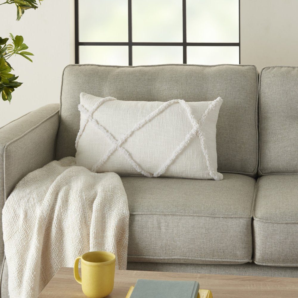 White Abstract  Shaggy Detail Lumbar Pillow