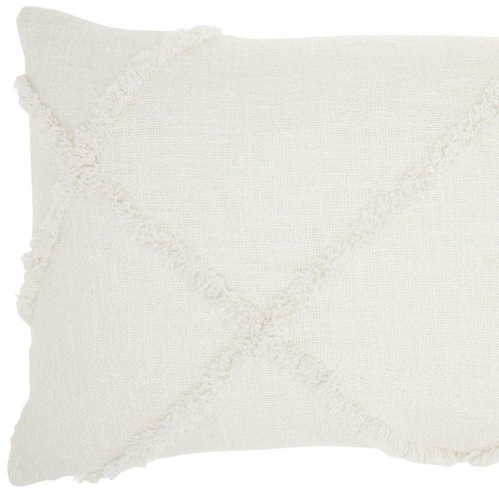 White Abstract  Shaggy Detail Lumbar Pillow
