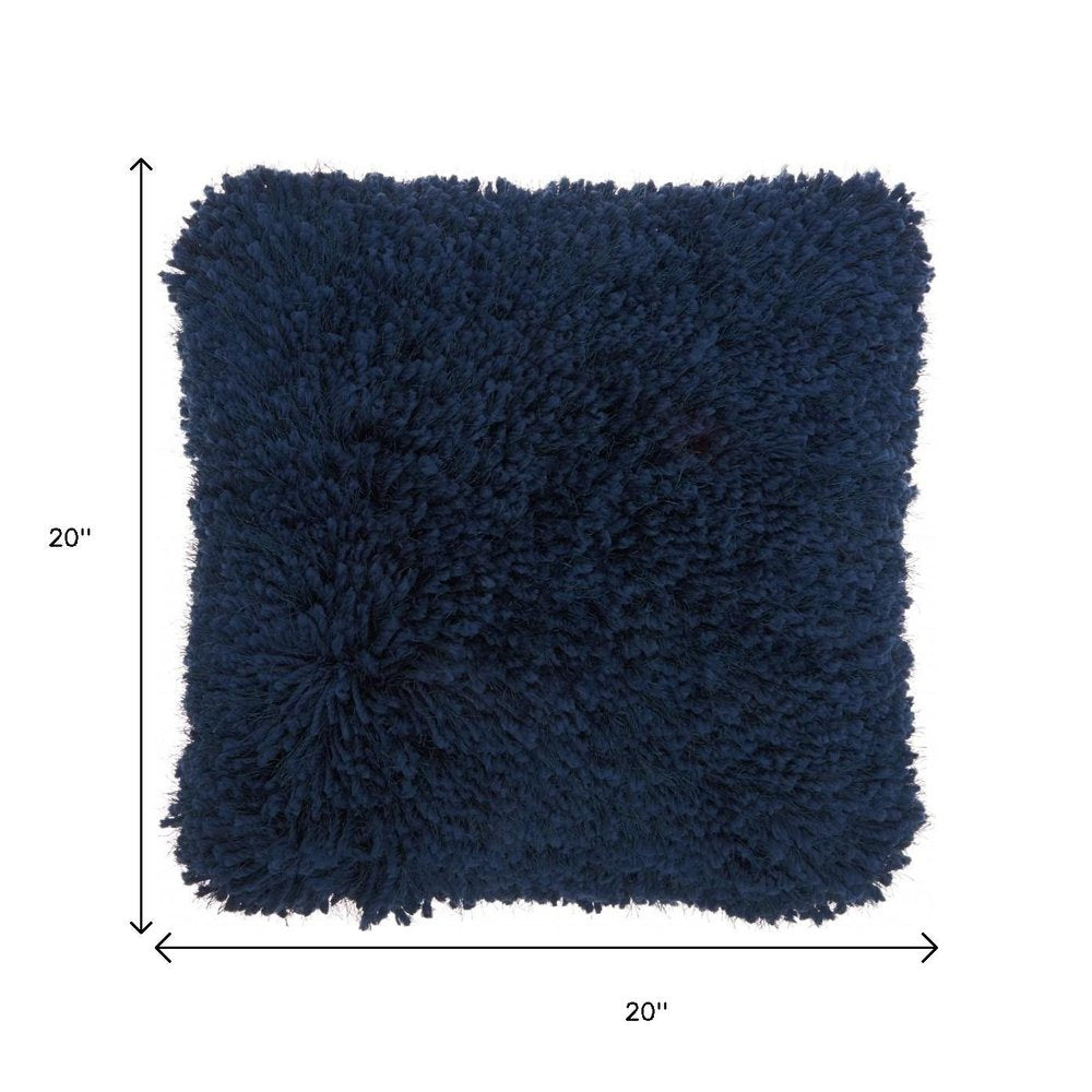 Fluffy Navy Shag Accent Throw Pillow