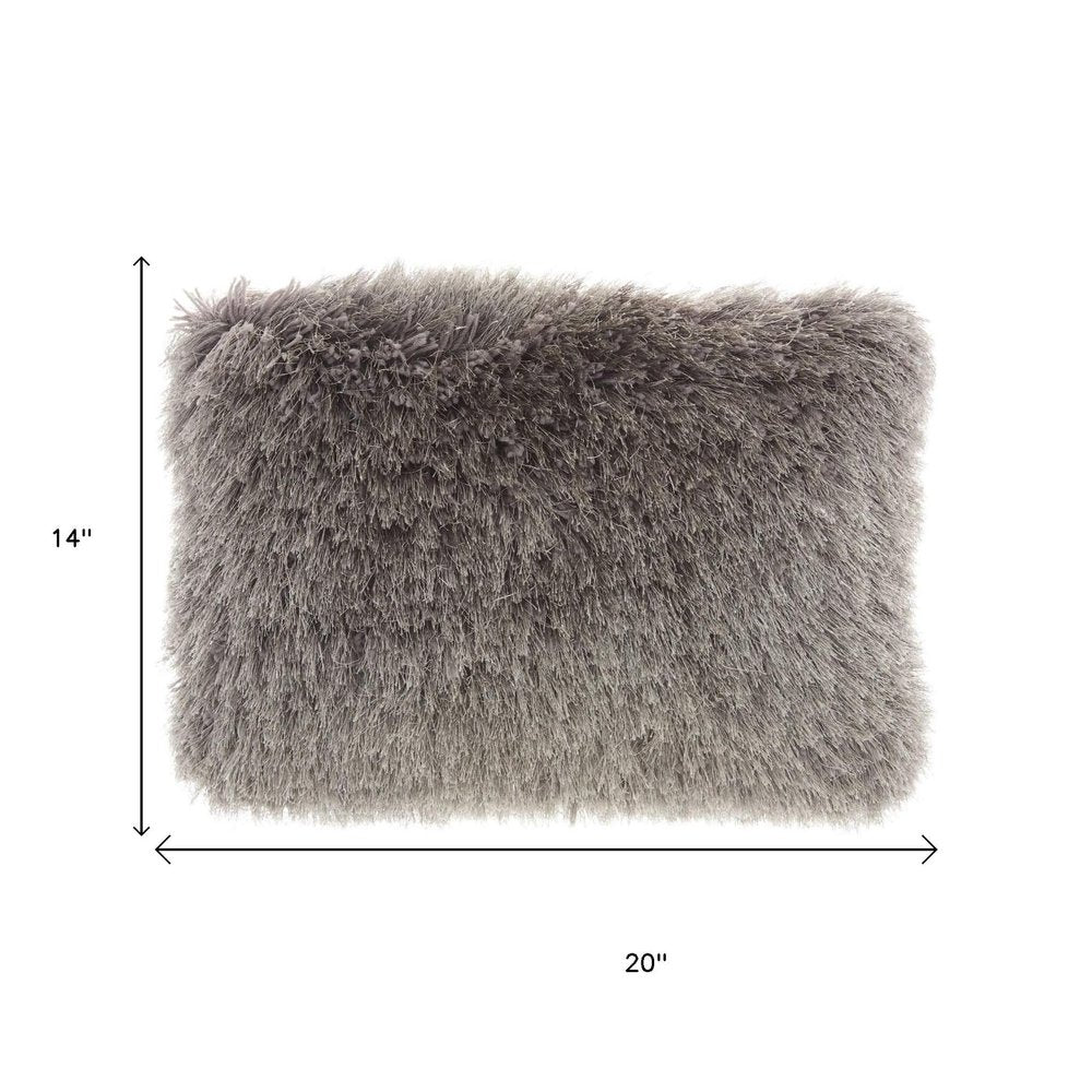 14" X 20" Slate Gray Faux Fur Throw Pillow