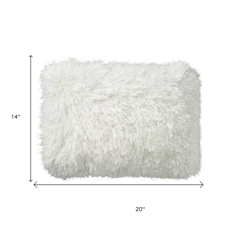 14" X 20" White Super Shaggy Throw Pillow